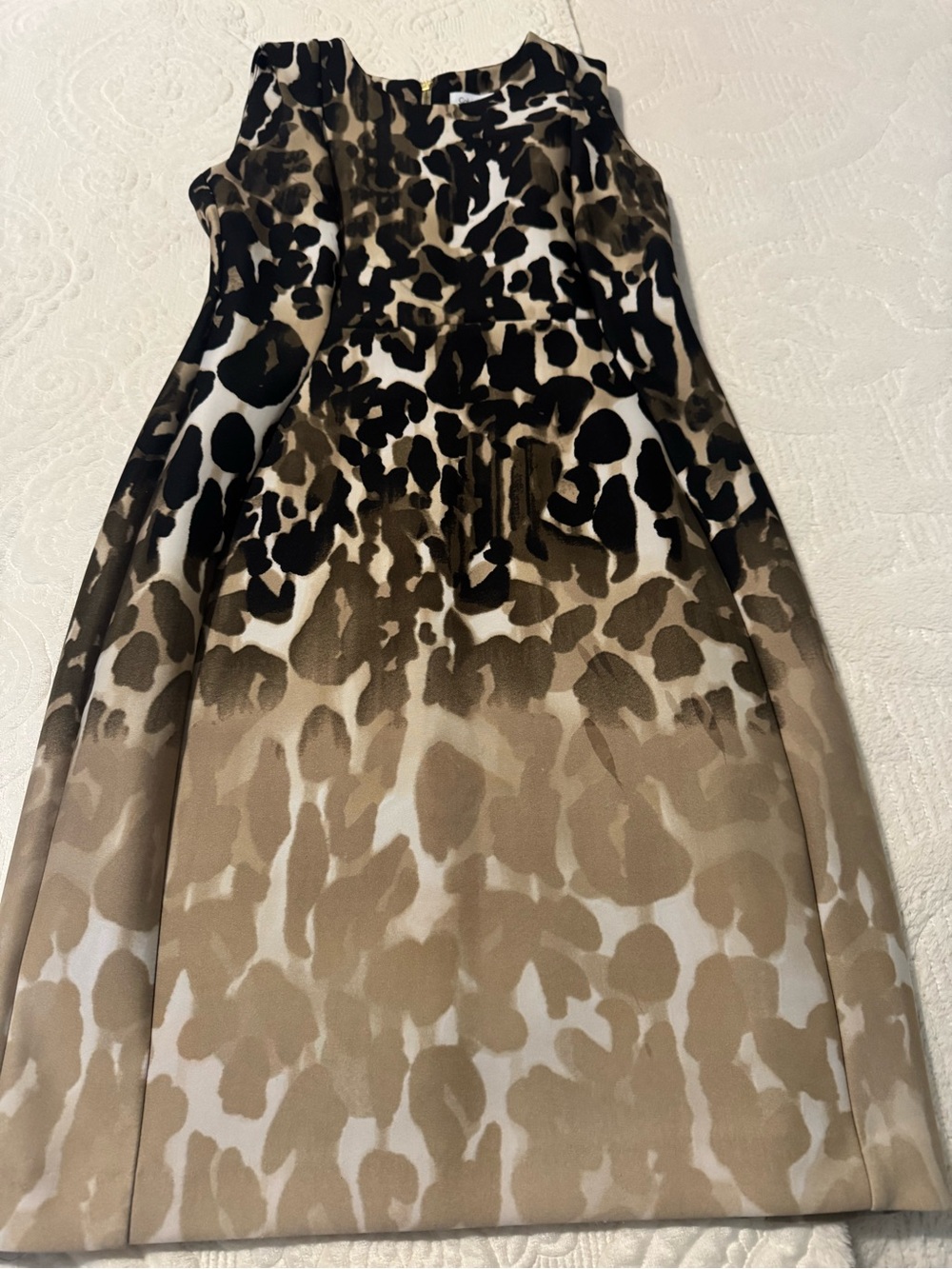 Calvin Klein Sleeveless Midi Dress in Black and Tan Ombre Animal Print